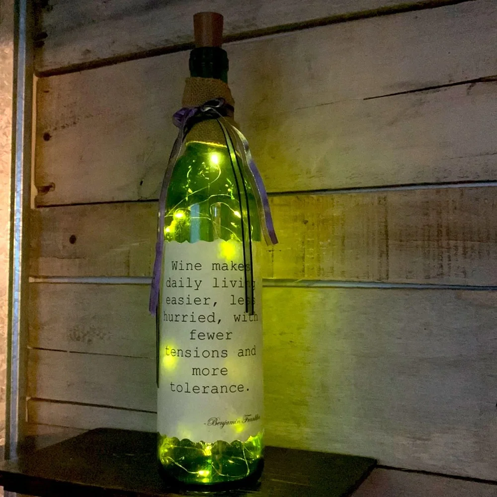 Handcrafted - Green Wine Bottle Lantern with Quote